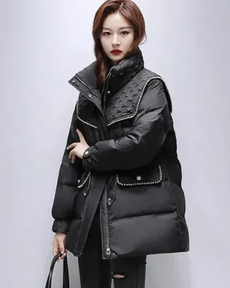 Women Down Jacket 2025 New Winter Coat Female Loose Large Size Parkas Fashion Stand Collar Outwear Warm Thickened Overcoat S-M