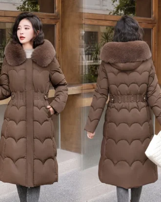 Vielleicht New 2025 Warm Thick Long Parkas Winter Women Puffer Jacket Elegant Winter Fur Hooded Women Clothes Cotton Padded Coat