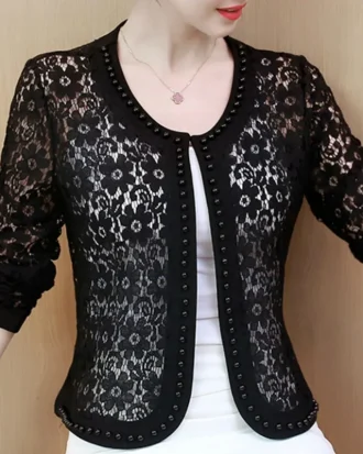 Women Jacket Long Sleeve Black Hollow Lace Jacket Fashion 2025 Women's Coats and Jackets Lady Clothing