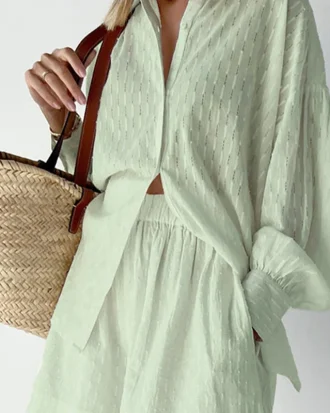Women Two Piece Outfits 2025 Summer Fashion Jacquard Loose Shorts With Long Sleeved Shirt Two Piece Sets for Women Short Sets