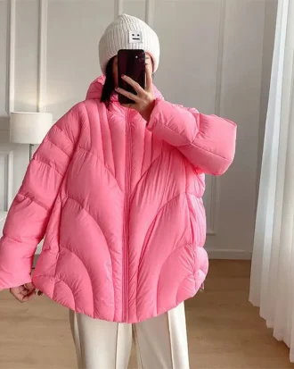 Short Hooded Duck Down Jacket for Women, Long Sleeve, Monochromatic, Loose, Thick, Warm, 90 White, New Fashion, Female, 2025