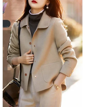 Fashion Elegant Women Coat New Korean Version Simple Solid Color Woolen Coat Temperament Loose Autumn Short Jacket Women 2025