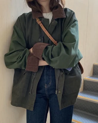 Vintage Patchwork Turn-down Collar Corduroy Jacket Coat Autumn Loose Hip Hop Jacket Women Streetwear Casual Outerwear Female Top