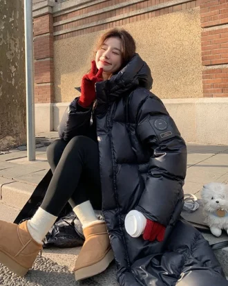 European American Style 2025 New Korean Version Simple Hooded Thick Blanket Lazy Slimming Long Over the Knee Down Cotton Jacket