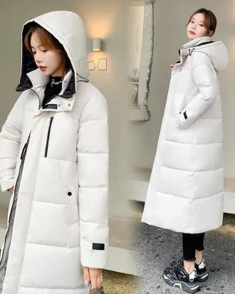 2025 Women's Thickening Lengthening Coats Warm Slim Woman Hooded Over-the-knee Long Jackets Winter Korean Cotton-padded Coat