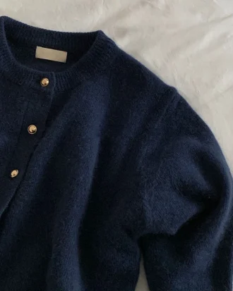 Knitted Cardigan Women 2025 New Korean Raccoon Cashmere Loose Solid Color Round Neck Sweater Coat Jacket Spring Autumn