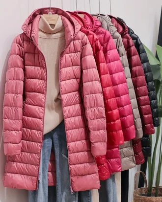 Hot Sell Winter Womens Down Jackets Long Ultra Light Thin Casual Coat Puffer Jacket Slim Remove Hooded Parka