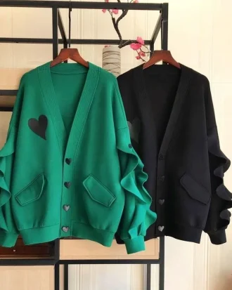 Large Size 4XL 150kg Autumn Jacket Women Hearted Coat Long Sleeve Button Jacket Coat Black Green Color Ladies Tops