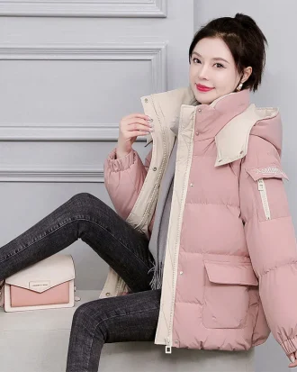 Women Winter Thick Warm Parka Female Solid Color Big Pocket Loose Hooded Short Coat Jackets Outwear Student Bread Cotton Clothes