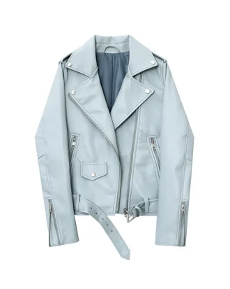 New 2025 Spring Autumn Pu Faux Leather Jacket Women Purple Zipper Slim Short Biker Jackets Coat Female Outwear Veste Femme Tops