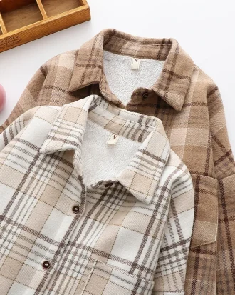 Thick Velvet Plaid Shirts Women Winter Warm Blouses and Tops New Casual Woolen Shirt Jacket Female Clothes Coat Outwear C17001X