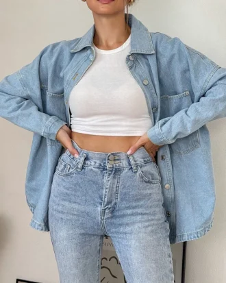 New Design 2025 Spring Denim Shirt Coat Women Long Sleeve Pocket Cardigan Streetwear BF Jean Jacket Harajuku Cowboy Outwear Tops