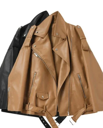 Spring Autumn Faux Leather Jackets Women Loose Casual Coat Female Drop-shoulder Motorcycles Locomotive Outwear With Belt