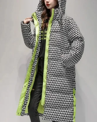 2025 Winter Warm Plaid Long Coat Women ' s Fashion Thicken Hooded Puffer Jacket Female Windproof Warm Outwear