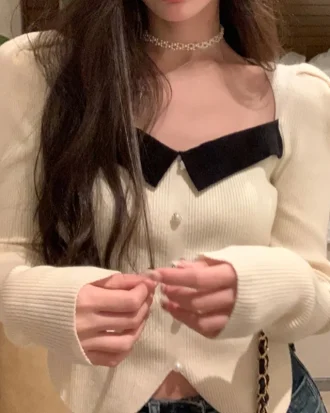 French Vintage Knitted Sweater Women Outwear Casual Long Sleeve Slim Pullover Female Y2k Clothing Korea Style Blouse 2025 Winter