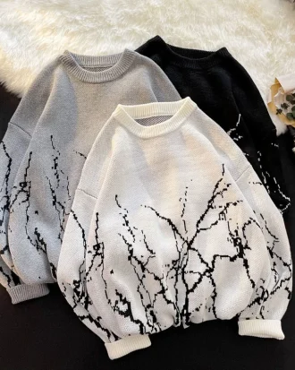 Japanese Sweaters Women Clothes Vintage Harajuku Oversized Tops Fashion Pullover Streetwear Gothic Print Black Sweater