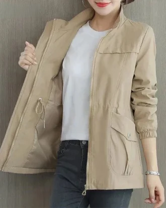 Women's Double Layer Trench Coat Fall Casual Slim Coat Stand Collar Ladies Jacket Windbreaker Autumn Plus Size 4XL Collar