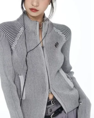 Vintage Zipper Cardigan Women Embroidery Y2k Aesthetic Grunge Sweater Jackets Female Harajuku Slim Knitted Coats Femme