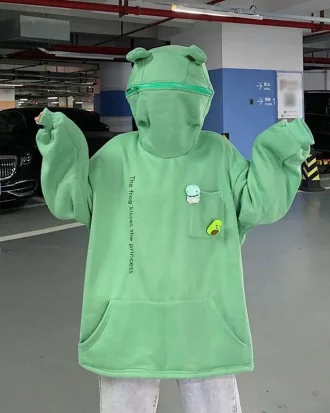 Hot Fashion Women Hoodie Frog Pullover Winter Sense Hooded Casual Sweatshirt Autumn Embroidery Loose Top Doll Decoration Hoodies