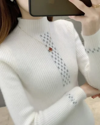 2025 Autumn Winter Thick Sweater Women Knitted Solid Pullover Sweater Long Sleeve Turtleneck Slim Jumper Soft Warm Pull Femme