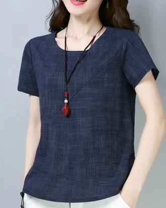 Women's Summer Blouses Vintage Linen Cotton Ladies Tops Blouses Short Sleeve Women Shirts Plus Size Women Clothing Blusas 2127