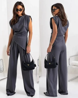 Europe United States Women's Summer Sets New Independent Summer Fashion Solid Color Irregular Short Sleeves Foreign Trade