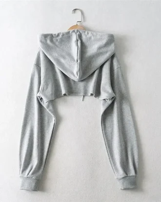 Gray Black Short Hoodies Sweatshirts Women's Navel Pullover Blouse Long-sleeved Loose Top Spring Autumn Drop Shipping