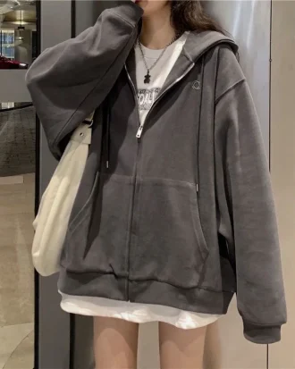 Women Casual Zip up Oversized Hoodie Sweatshirt Female Streetwear Hooded Pocket Zipper Harajuku Sweat Shirt Y2k Top Clothes