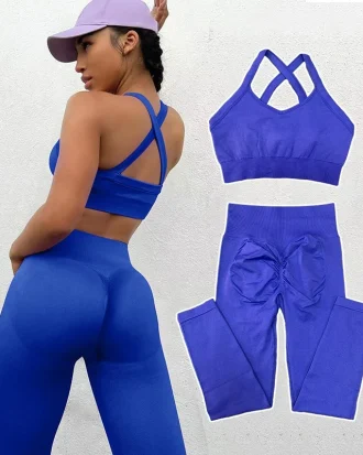 Women Seamless Suit Sportswear Sport Bra and Pants Booty Scrunch Tights Yoga Clothes High Elastic Gym Set Fitness Workout