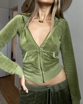 Casual Velvet Crop Top Winter Jacket Women Green Pink Zip up Hoodies Coats Ladies Fashion Skinny Overcoat Streetwear