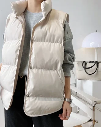 Fashion Cotton Vest Women's 2025 Spring Stand Collar Single Breasted Sleeveless Loose Solid Color Waistcoat 5E4841