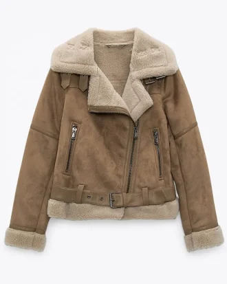 Winter 2025 Women's Warm Padded Suede Artificial Leather Lamb Jacket Short Motorcycle Jacket Synthetic Sheepskin Leather Jacket