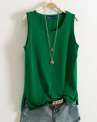 Cotton and Linen Camisole Women's 2025 Summer New I-shaped Sleeveless Knitted Bottoming Shirt Short Outer Wear Loose Top Solid