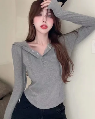 Hoodies Woman Grey Slim Plain Women's Sweatshirt Black Hooded Top High Quality Trend Thick Offer