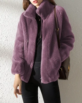 Women Coats and Jackets Winter Thick Fleece Solid Turtleneck Women Jacket Blazer Warm Casual Zipper Coat Office Lady Veste Femme