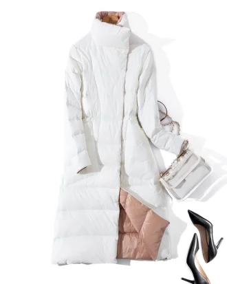 2025 Women Winter Coat Stand Collar White Duck Down Inner Women Light Long Jacket Coat Women Coat Casaco Feminino Parkas