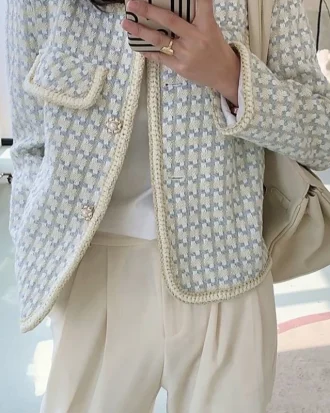 High Quality French Vintage Small Fragrance Tweed Jacket Coat Women's Spring Autumn Casual Fried Street Short Coat Plaid Outwear