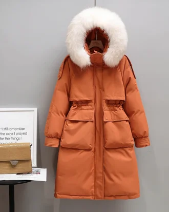 Winter Women Long Jacket Large Size Faux Fur Collar Hooded Parkas Cotton Down Coat Thickness Snow Warm Outwear