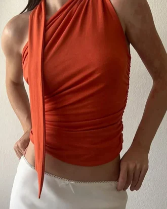 Backless Sexy Off Shoulder Halter Tank Tops Women Vintage Sleeveless Crop Top Y2k Clothes Club Female Casual Summer 2025