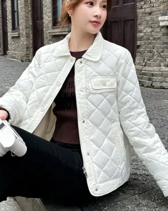Autumn Winter Women Lightweight Cotton Jacket 2025New Diamond Grid Short Small Fragrance Jacket Female Cotton Clothing Outerwear