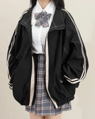 Jackets Women Striped All-match Females BF Harajuku Stand Collar Zipper-pocket Leisure Streetwear Popular Wind-proof Outwears