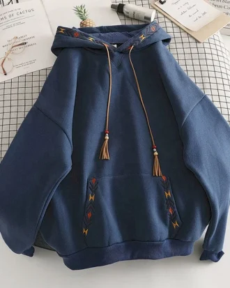 Oversized Design Sense Hoodies Women Casual Fashion Hoodie Autumn Winter Plus Velvet Thick Niche Embroidered Hooded Jacket Trend