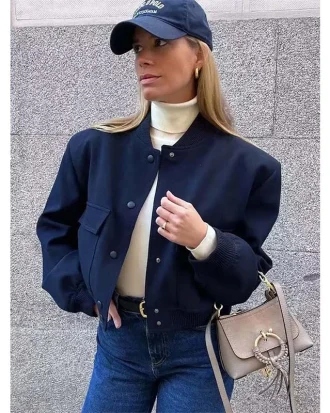 Women's Bomber Jacket Fashion With Pockets Spring Jackets Coat Vintage Long Sleeve Casual New in Outerwears Chic Tops