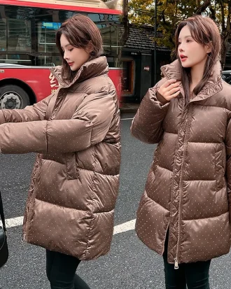 Winter Parkas Thick Warm Long Down Cotton Jacket Women New Fashion Stand Collar Zipper Bread Padded Clothes Ladies Overcoat T554