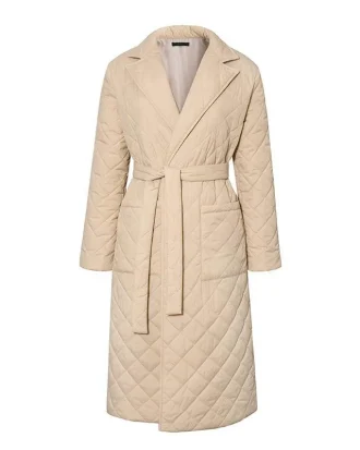 Dropshipping 2025 New Woman Jackets Parkas Belted Cotton Diamond-plaid Coat Down Women's Over the Knee Winter Clothing Coat