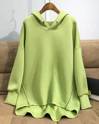 Spring Fall Korean Fashion Long Sleeve Oversize Female Hooded Sweatshirt Casual Black Green Streetwear Pullover Hoodie Top