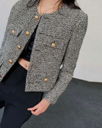 New Autumn Winter Korean Women's Single Breasted Luxury Chic Tweed Woolen Coat Retro Suit Jacket Top Casaco Outwear