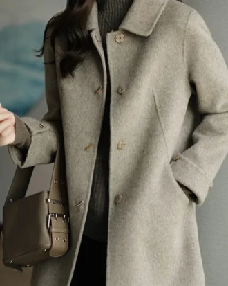 Woolen Coat Slim Fashion Office Lady Square Collar Single Breasted Winter Coats for Women 2025 Wide-waisted Pocket Black Coat