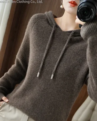 New Autumn Winter Women Warm Sweater Cashmere Wool Blend Pullover Hooded Collar Coat Casual Knit Thickening Jacket Tops Sweater