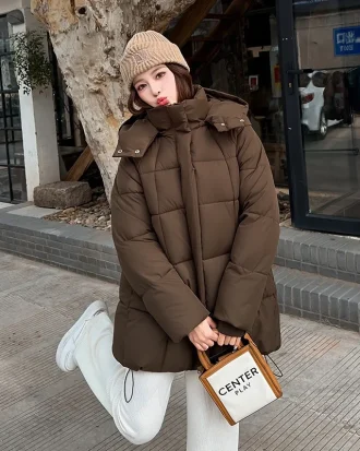 New Cotton-padded Jacket 2025 Autumn Winter Long Women's Hooded Stand Collar Zipper Thick Warm Loose Parka Casual Outwear Trend